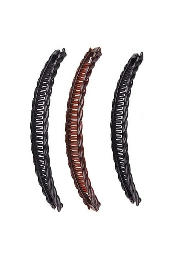 BWESOO 3Pcs Two Black And One Brown Tort Banana Clips Fish Clips Vintage Clincher Combs Tool for Thick Curly Hair Accessories Long Hair Clips Banana Hair Comb Fish Grip Slide Hair Clips Claws Set for Women - Image 1